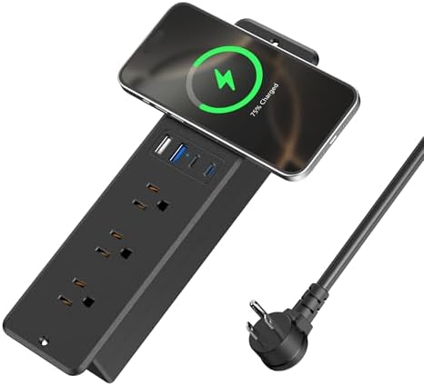 Revolutionary 8-in-1 Recessed Power Strip with 15 W Wireless Charger & 20 W Fast Charging – Ultimate Furniture Charging Station Featuring 3 AC Outlets & 4 USB Ports, Flush Mount Design, 10 FT Cord for Flexible Setup – Perfect for Home and Office Organization