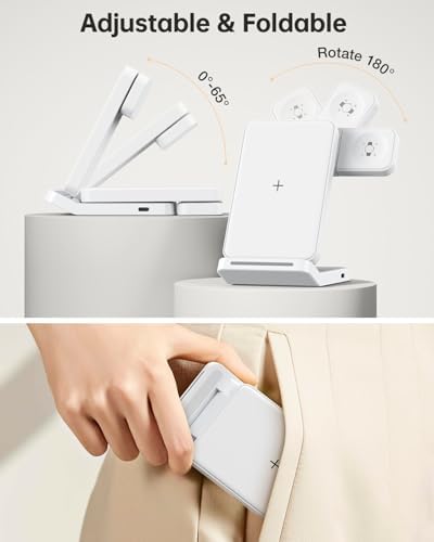 Foldable 3-in-1 Wireless Charging Station for Google Pixel Watch 1 st – 15 W Fast Charger for Pixel 9 Pro/XL, 8/7/6 Series, and Pixel Buds Pro/2 – Compact Travel Design with QC 18 W Adapter – Perfect for Home and Office Use