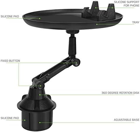 Revolutionary Car Cup Holder Phone Mount with Integrated Snack Tray – Ultimate Compatibility for i Phone, Samsung Galaxy, LG, Moto & Google Pixel – Hands-Free Convenience & 360-Degree Rotation for Safe Driving Enjoyment