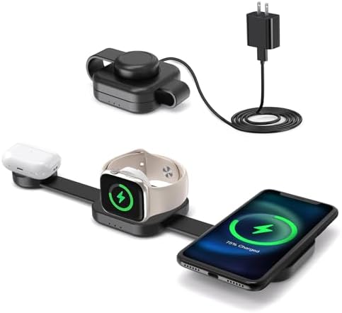 Ultimate 4-in-1 Foldable Wireless Charging Station: Fast Charger for i Phone 11-16, Apple Watch, Air Pods & Galaxy S9-S23 – Portable, Space-Saving Dock with Adapter in Sleek Black for Enhanced Compatibility and Quick Power-Up Solutions