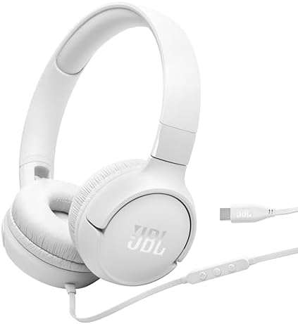 JBL Tune 520 C On-Ear Headphones – USB-C Wired Design with Hi-Res Audio Precision, Enhanced Pure Bass Sound, and Ergonomic Comfort Fit, Complete with 3-Button Remote for Seamless Call and Music Control (Stylish White Finish) – Ideal Choice for Audiophiles and Professionals Seeking Superior Sound Experience