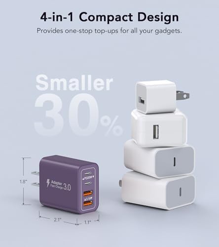 40 W USB C 4-Port Wall Charger 2-Pack – Ultra-Fast Charging Adapter for i Phone 16, i Pad Pro, Nintendo Switch & More – High-Speed PD & QC Technology for Multiple Devices – Compact & Stylish Red Design – Perfect for Travel and Daily Use