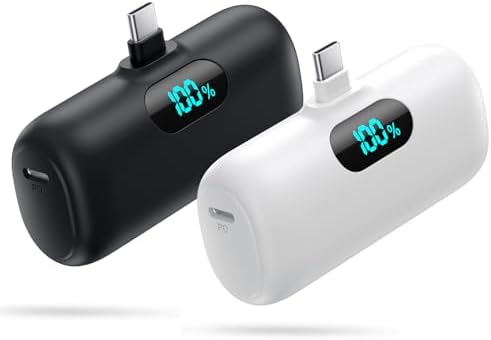 Dual-Pack Mini Portable Charger 5000 m Ah Power Bank – Fast Charging with 3 A PD USB-C Output, LCD Display for Real-Time Battery Monitoring, Compatible with i Phone 16/15 Series, Android, Samsung, Moto, LG – Ultimate On-the-Go Power Solution