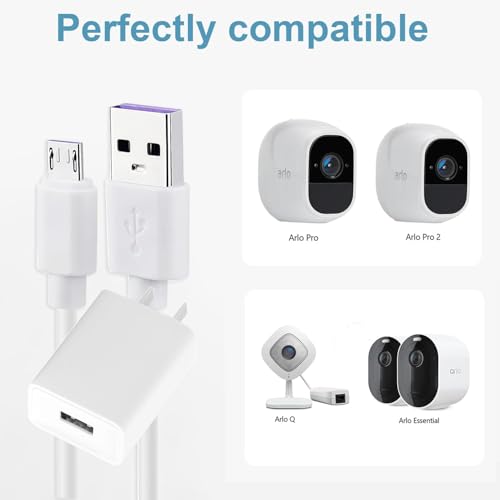 6.6 Ft High-Speed Charging Cable for Arlo Pro/Pro2, Arlo Q, Essential Spotlight XL, Wyze Cam Pan, and Oculus Go – Durable Micro USB Power Cord for Enhanced Smart Home Device Performance and Flexibility