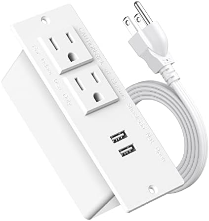 Recessed Power Strip with USB C PD Fast Charging – 30 W Flush Mount Desk Outlet for Space-Saving Convenience, 2 AC Outlets & 2 USB Ports, 6 ft Cord, Ultra Thin Flat Plug for Tidy Workspaces – Perfect for Home Offices and Multi-Device Charging Solutions