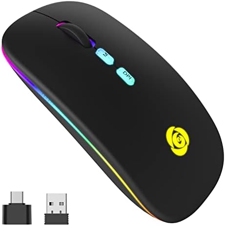 Upgrade Your Workflow with the CC Store LED Wireless Mouse – Dual Connection Modes (Bluetooth & 2.4 GHz), Ultra-Silent Rechargeable Design, Adjustable DPI Settings for Precision, Ergonomic Slim Profile, USB-C Adapter Included – Perfect for Laptops, Mac Books, PCs, Tablets, and i Pads (Black-Red)