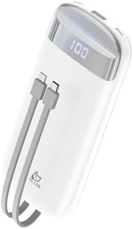 Sleek 10,000 m Ah Portable Power Bank with Dual Built-In Cables and 5 Outputs – Fast Charging for i Phone, Samsung, and Tablets with LED Battery Status Display – Ultimate Travel Companion for Multi-Device Connectivity and Reliability