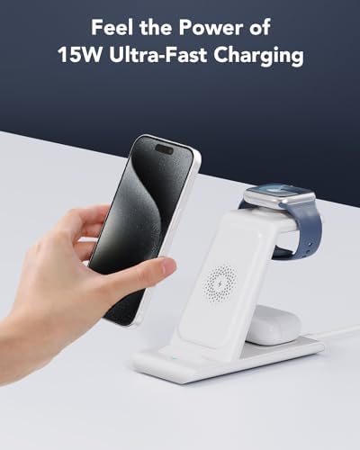 HATALKIN Advanced 3-in-1 Wireless Charging Hub: Ultimate Power Station for Apple Watch, i Phone 16/15/14/13/12 Pro Max/X/XS, and Air Pods Pro – Rapid Intelligent Charging in a Modern, Space-Saving Design for Effortless Home and Office Efficiency