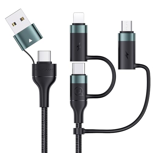 60 W PD USB C Multi-Functional Fast Charging Cable – 5-in-1 Nylon Braided Cord for Universal Compatibility with Laptops, Tablets, and Smartphones (4 FT, Grey) – Rapid Power Delivery with 3 A Fast Sync Technology
