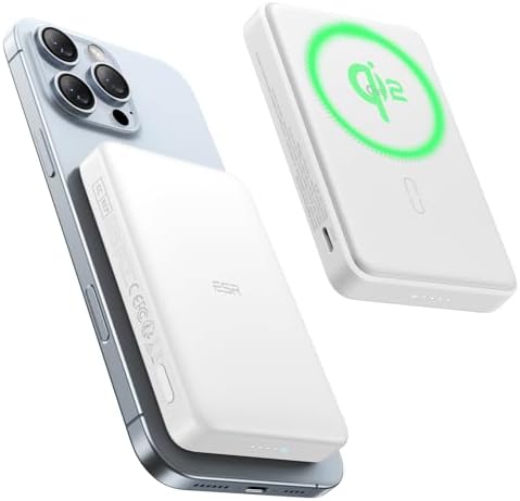 Ultra-Compact ESR Mag Safe Power Bank – 5,000 m Ah Fast Charging Battery Pack with Qi2 Certification – Slim 0.55 in Design for i Phone 16/15/14/13/12 – 15 W Wireless & 20 W USB-C Charger with Cable – Essential Travel Accessory for On-the-Go Power