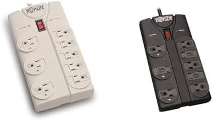 Tripp Lite 8-Outlet Surge Protector Power Strip with 8 ft Right-Angle Cord – Premium Surge Defense and $75 K Equipment Insurance for Home & Office, Sleek Light Gray Design, Enhanced Safety and Efficiency