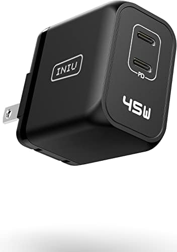 INIU 45 W USB C Fast Charger – Compact Dual Wall Adapter with Samsung Super Fast Charging 2.0, PD Technology for Rapid Power Delivery to i Phone 16/15 Pro, Samsung S23/S22 Ultra, Mac Book Air & More – Travel-Friendly Design with Foldable Prongs for Enhanced Portability and Safety
