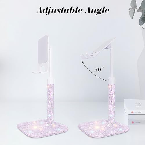 Cavdycidy Bling Cell Phone Stand for Desk,Glitter Rhinestone Angle Adjustable Phone Holder,Crystal Desktop Holder Compatible with iPhone 16 Pro Max 15 Plus 14 13 12 11 and Samsung,All Phones(Pink) – Enhanced Compatibility and Speed