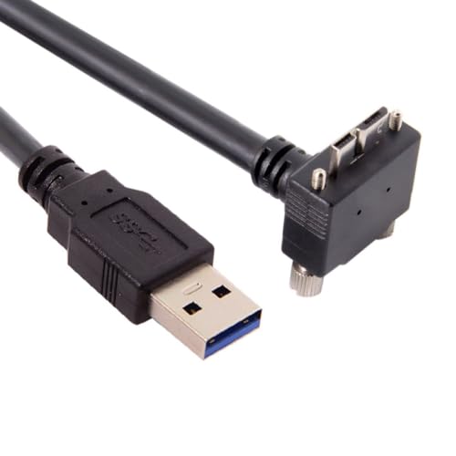 Chenyang 90-Degree Micro USB 3.0 Cable – Type A Male to Micro B Male, 3 M High-Speed Connector for Industrial Cameras & Devices, Enhanced Durability with Mount Panel Screws, Perfect for Tight Spaces and Optimal Cable Management