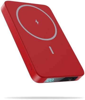 Sleek Magnetic Wireless Power Bank 5500 m Ah – Ultra-Slim Portable Charger with LCD Display for i Phone 16/16 Plus/15/14/13/12, PD Fast Charging USB-C, Effortless Magnetic Connection in Pink – Perfect for On-the-Go Power Solutions