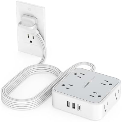 TESSAN 10 FT Flat Plug Surge Protector Power Strip with 8 Outlets and 3 USB Ports – Versatile Desk Charging Station with 900 Joules Protection for Home and Office – Enhanced Safety and Space Efficiency