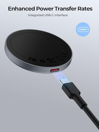 Mag Fusion Aura 15 W Qi2 Certified Magnetic Wireless Charging Pad – Fast, Effortless Charging for i Phone 16/15/14/13/12 Series – Stylish Design with Enhanced Safety and Non-Slip Surface for Home & Travel Use