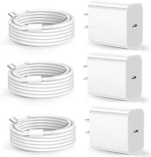 20 W USB-C Fast Charging Block Set for i Phone 16 & 15 Series – 3-Pack with 6 ft Durable Cables for Rapid Power Delivery – Perfect for i Phone, Air Pods, and i Pad – Compact, Versatile Charging Solution for On-the-Go Users