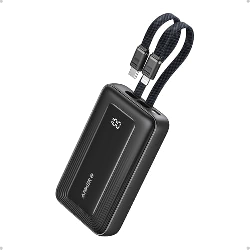 Anker Zolo 10,000 m Ah Fast Charging Power Bank – Ultimate Portable Charger with Built-in USB-C & MFi Certified Lightning Cables, 30 W Max Output for i Phone 16/15 Series, Mac Book, Galaxy – Lightweight Dual-Port Battery Pack for On-the-Go Charging