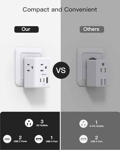 Universal European Travel Power Adapter with Dual USB-C Charging Ports – 3 Outlet Type E/F Plug for Effortless Device Connectivity in France, Portugal, Germany, and Beyond – Essential Travel Companion for Seamless Power and Fast Charging on Your European Adventures