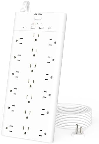 Ultimate Surge Protector Power Strip with 19 Outlets & 4 USB Ports – Heavy-Duty 6.5 Ft Extension Cord, 1875 W Power Capacity, 2100 Joules Surge Protection, Wall Mountable for Home, Office, and Gaming – Efficient Power Management Solution in Sleek Black Design