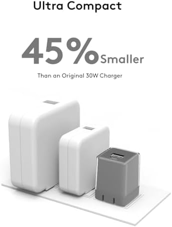 30 W Ga N Dual-Port USB-C Charger – Ultra-Portable Fast Charging Power Adapter for i Phone 12/13/14/15/16, i Pad Pro/Air/Mini, Google Pixel, Samsung Galaxy – Compact Foldable Design for Mobile Professionals and Travelers – Sleek Grey Finish for Modern Tech Aesthetics