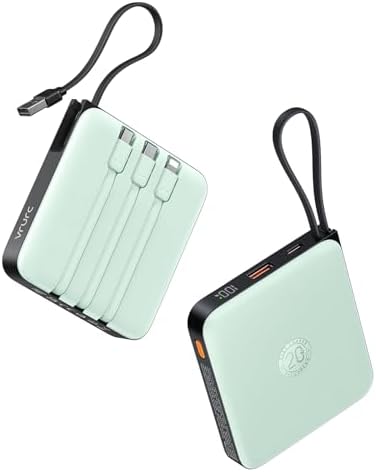 VRURC 20000 m Ah Portable Power Bank with Integrated Cables – Ultimate Travel Companion for i Phone 11-16 & Samsung Galaxy Series – Rapid 22.5 W Fast Charging Efficiency, Compact Design for On-the-Go Convenience – Essential Battery Pack for Uninterrupted Connectivity