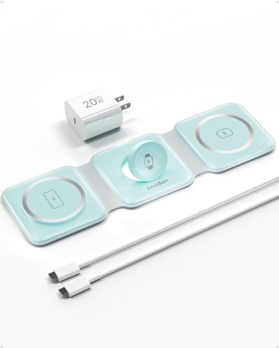 Ultimate 3-in-1 Wireless Charging Station for Mag Safe – Power Up Your i Phone 16, Apple Watch Series 10, and Air Pods 4 with Enhanced Portability and Safety Features – Foldable Travel Charger in Sleek White Finish for Effortless Use and Clutter-Free Convenience