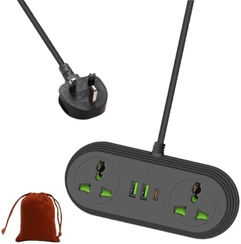 Universal Travel Power Strip Adapter with Dual AC Outlets & 3 USB Ports (1 USB-C) – COOFINE 6 ft International Charging Solution for Seamless Connectivity on Global Adventures, Portable Storage Bag Included for Easy Transport and Travel Convenience