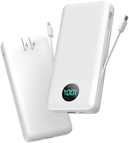 Ultra-High Capacity 33800 m Ah USB C Power Bank with Integrated Cables & AC Wall Adapter – Rapid 25 W Fast Charging with QC 4.0, Multi-Device Support, LCD Battery Status Display for i Phone 16/15, Samsung, Android, and More – Ultimate Portability and Efficiency for On-the-Go Power Solutions