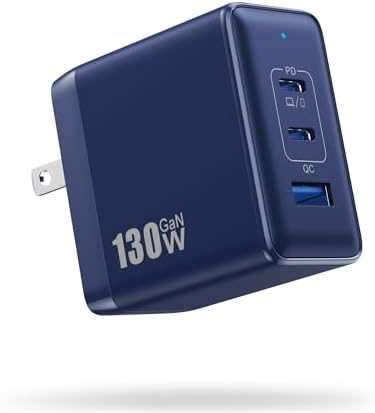 High-Power 130 W USB-C Charger Block | 3-Port Ga N Fast Charging Station | Compact Foldable Type C Wall Charger for Laptop, i Phone 16/15, i Pad Pro & Galaxy Series | Efficient PD QC Charging Solution for On-the-Go Connectivity