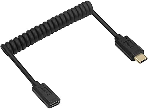 Qaoquda Premium Coiled USB 3.1 Type C Cable – 4 FT Stretchable USB-C Male to Female Spring Cable for 10 Gbps Fast Data Transfer and 3 A Rapid Charging – Ideal for Laptops, Smartphones, and Tablets – Tangle-Free Design for Enhanced Durability and Ergonomic Workspace Management