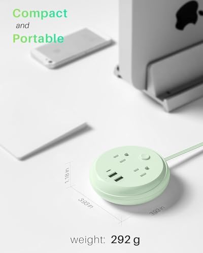 KOOSLA Compact Flat Plug Power Strip with USB C Ports – 2 AC Outlets & 3 Fast-Charging USB Ports for Ultimate Travel Convenience – 1250 W Capacity, 5 ft Cord – Ideal for Cruise Ships, Dorms, Homes, & Offices – Lightweight, Space-Saving Design for Multi-Device Charging