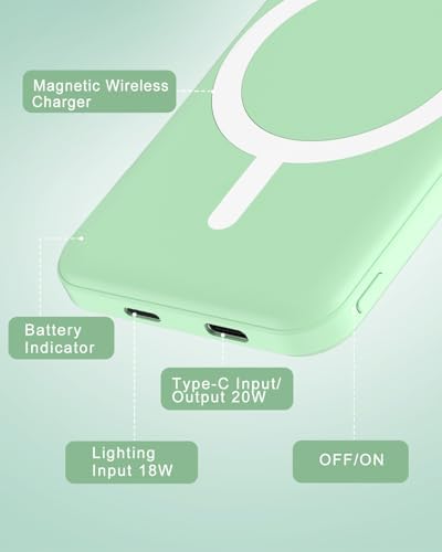 Podoru Mag Safe 5000 m Ah Portable Power Bank – Wireless Magnetic Charger with 20 W PD Fast Charging for i Phone 12 to 16 Series – Sleek, Lightweight Design for Effortless On-the-Go Charging – Includes Type-C Cable for Enhanced Versatility and Compatibility