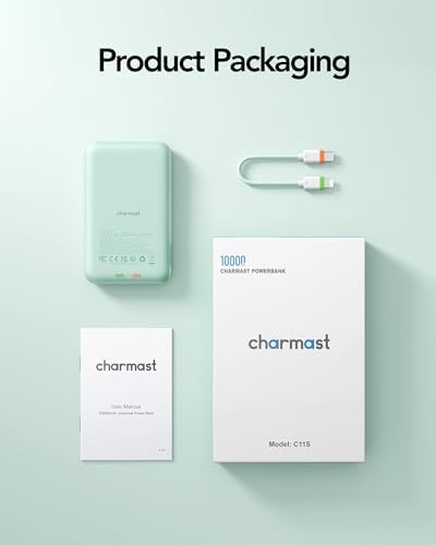 Charmast 10000 m Ah Slim Power Bank – 20 W Fast Charging Portable Charger with Removable Cable for i Phone & Android – Lightweight Hand-Free Battery Pack with Digital Display for Effortless Travel Convenience