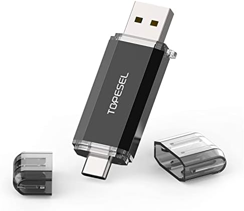 TOPESEL 64 GB Dual Type C USB Flash Drive – High-Speed 2-in-1 Thumb Drive with USB 3.0/3.1 Gen1 Compatibility, LED Indicator, and Portability for Effortless File Sharing Between PCs and Smartphones – Ideal for All Your Data Storage Needs