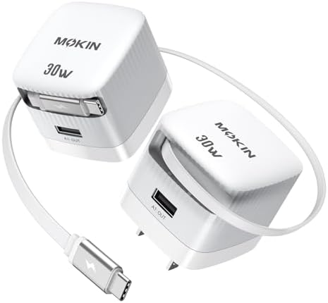 Revolutionary 30 W USB-C Charger Block with Dual Ports – Fast Charging Solution Featuring Retractable Cable & Foldable Plug for Ultimate Portability – Ideal Travel Companion for i Phone 16 Pro Max, Pixel 9 Pro, Galaxy, i Pad & Mac Book – Enhanced PD/PPS Compatibility for Rapid Power Delivery