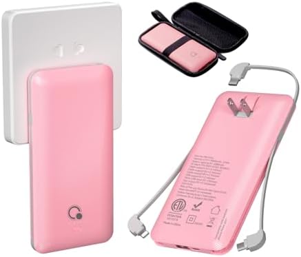 Ultimate Q 10000 m Ah Slim Power Bank with Built-in AC Plug – Ultra-Portable Charger for i Phone, Samsung, Android & Tablets – Four Output Ports for Simultaneous Charging, Includes Micro USB & USB-C Cables – Experience Enhanced Compatibility & Rapid Power on the Go