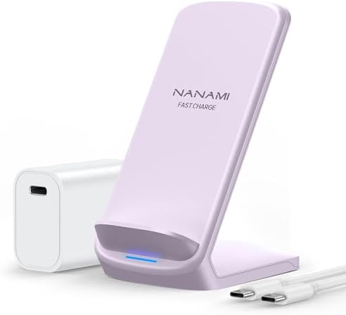 NANAMI Premium Fast Wireless Charging Stand – 20 W USB-C Adapter Included, Compatible with i Phone 16/15/14/13/12 Pro/Pro Max & Samsung Galaxy S25/S24/S23/S22 – Sleek, Compact Design with Safety Features for Efficient, Hands-Free Charging Experience