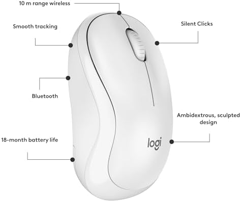 Logitech M240 Silent Bluetooth Mouse – Wireless & Compact Design for Effortless Navigation, 18-Month Battery Life, and Smooth Tracking on All Surfaces – Ideal for Windows, mac OS, Chrome OS – Portable Off White Solution for Professionals on the Go