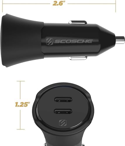 Scosche M Power Volt 40 W Dual Port USB-C Car Charger – Fast Charging Adapter for i Phone, Galaxy & All USB-C Devices, Flush Cigarette Lighter Design, Sleek & Compact Automotive Power Solution for On-the-Go Convenience