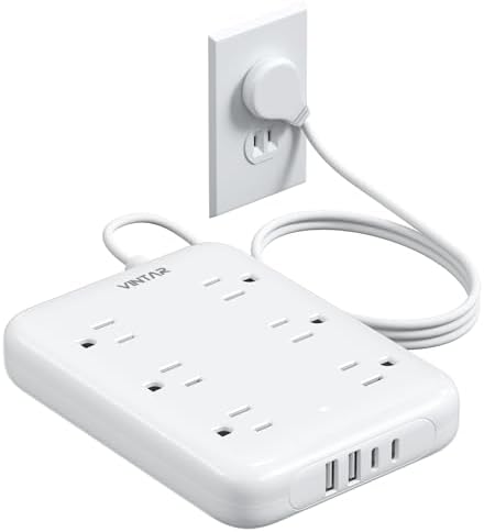 VINTAR 2 Prong Power Strip with Surge Protection – 6 ft Extension Cord Featuring 6 Outlets & 4 USB Ports (2 USB-C) for Enhanced Charging and Device Compatibility, Non-Grounded Wall Mount Adapter for Streamlined Power Management in Home and Office Settings