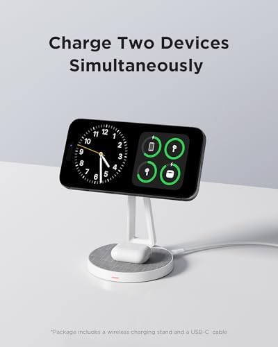 PISEN 2-in-1 Magnetic Wireless Charger Stand – Fast Charging Station for i Phone 12-16, Samsung & Air Pods – Sleek Fiber Surface, Dual Device Compatibility, Effortless Magnetic Alignment, Ideal for Home and Office Use