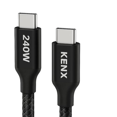 KENX USB-C 240 W Fast Charging Cable – PD 3.1 Certified, 6.6 ft Durable Nylon Braided Design for Rapid Charging & Data Transfer – Compatible with Mac Book, i Phone 15/16 Pro, Steam Deck, Android, Dell & Lenovo – Ultimate Versatility & Reliability