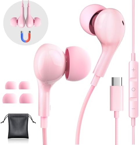 Premium USB C Earbuds for i Phone 16 & Samsung Galaxy Series – High-Fidelity Noise Cancelling Wired Headphones with Built-in Mic for Pixel 9 & One Plus 12 – Sleek Black Design for Ultimate Comfort and Clarity – Perfect for Music & Calls