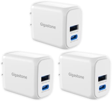 Gigastone 12 W Dual Port USB C & A Wall Charger [3-Pack] – Fast Charging Power Block for i Phone 16/15/14/13/12 & Samsung S24/S23/S22 – Compact Travel Charger with 2.4 A Output for Quick Device Boosts – Enhanced Compatibility for E-Readers & More