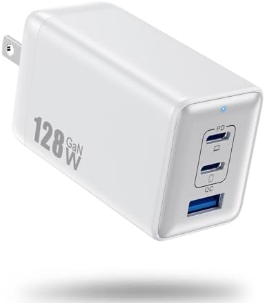 Power Up Your Devices with the Ultimate 128 W USB C Wall Charger – Advanced Ga N III Technology, 3-Port Fast Charging Station for Mac Book Pro, HP, Dell XPS, i Phone 15, Galaxy S23 & More – Compact & Efficient Travel Adapter for Maximum Device Compatibility and Rapid Charging Performance