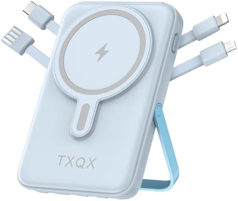 Ultra-Sleek 10000 m Ah Wireless Magnetic Power Bank – Fast Charging Portable Charger with Built-in Cables & LED Display – Compatible with i Phone 16/15/14/13/12/Pro/Mini/Pro Max (Purple) – Convenient On-the-Go Power Solution with Integrated Stand and Mag-safe Technology