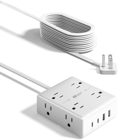 15 Ft Surge Protector Power Strip with 8 Outlets & 4 USB Ports – Wall Mountable Flat Plug Charging Station for Home, Office, and Dorm Room – High-Speed USB-C Compatible Extension Cord for Ultimate Device Connectivity and Safety