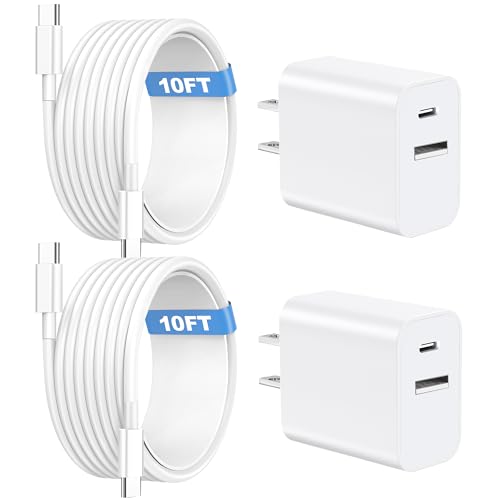 20 W Dual Port USB C & USB A Wall Charger with 10 ft USB C Fast Charging Cable – Ultimate Fast Charging Solution for i Phone 15/16, Pro Max, Plus, i Pad Pro & Android Devices – Compact, High-Speed, Enhanced Compatibility for Dual Device Charging